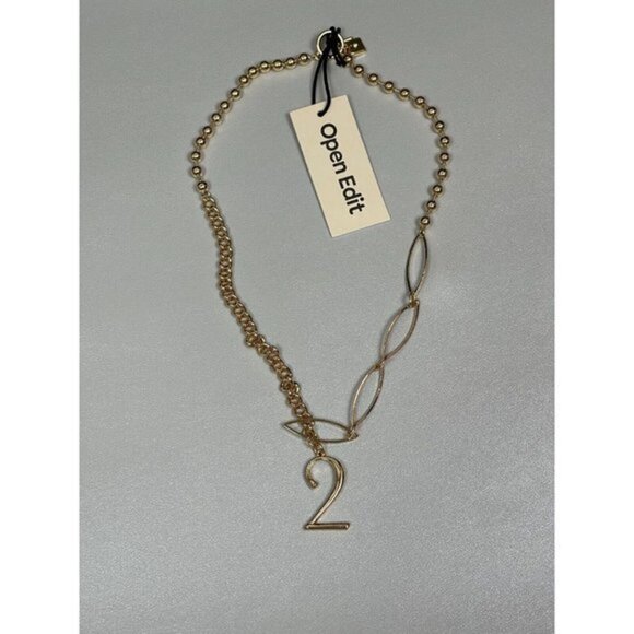Open Edit Nordstrom Gold-Tone Mixed Chain Numeral 2 Pendant Necklace - Picture 4 of 4
